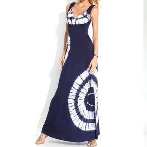 INC Navy Blue Sleeveless Tie-dye Maxi Dress